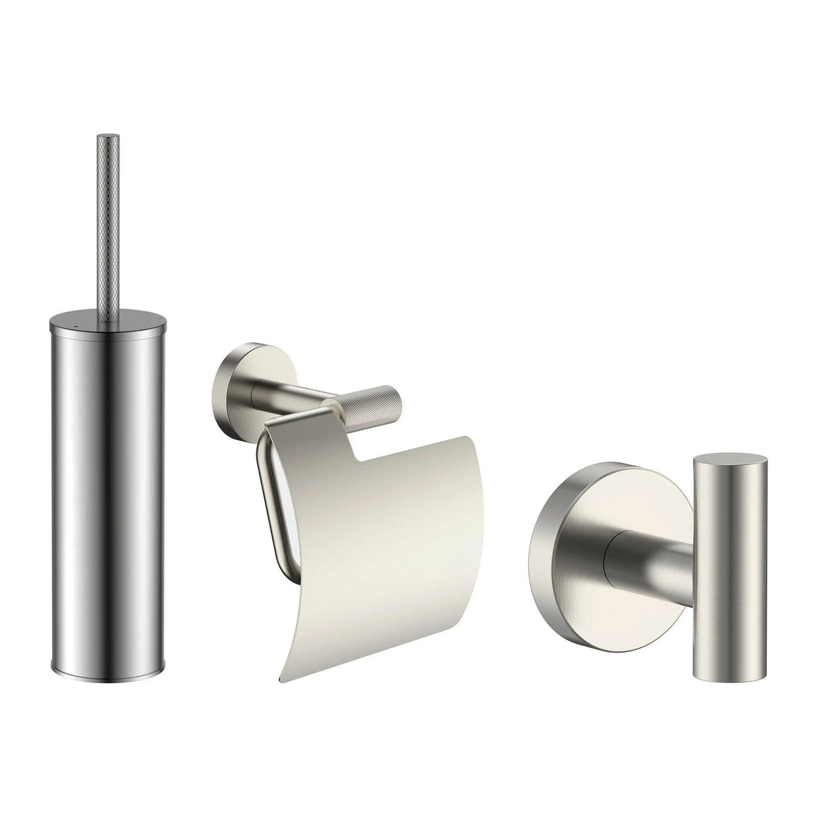 DutchLine toiletaccessoireset 3-delig geborsteld staal - productfoto set (toiletborstel, toiletrolhouder en haak)