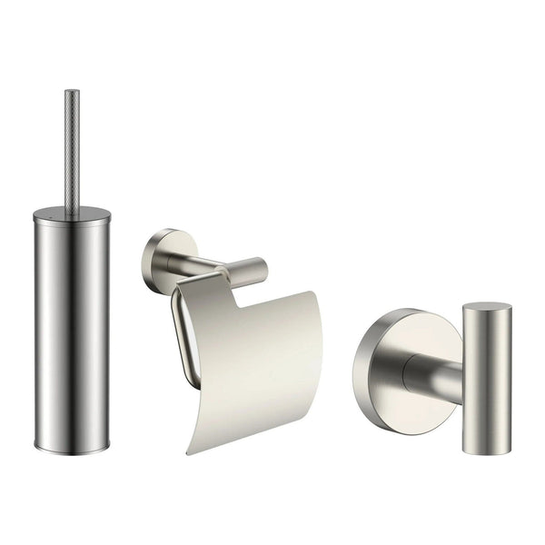 DutchLine toiletaccessoireset 3-delig geborsteld staal – toiletborstel, toiletrolhouder en haak