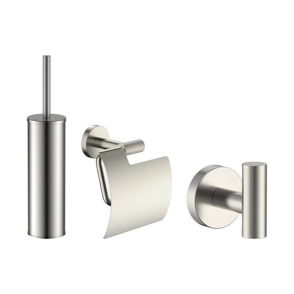 DutchLine toiletaccessoireset 3-delig geborsteld staal – toiletborstel, toiletrolhouder en haak