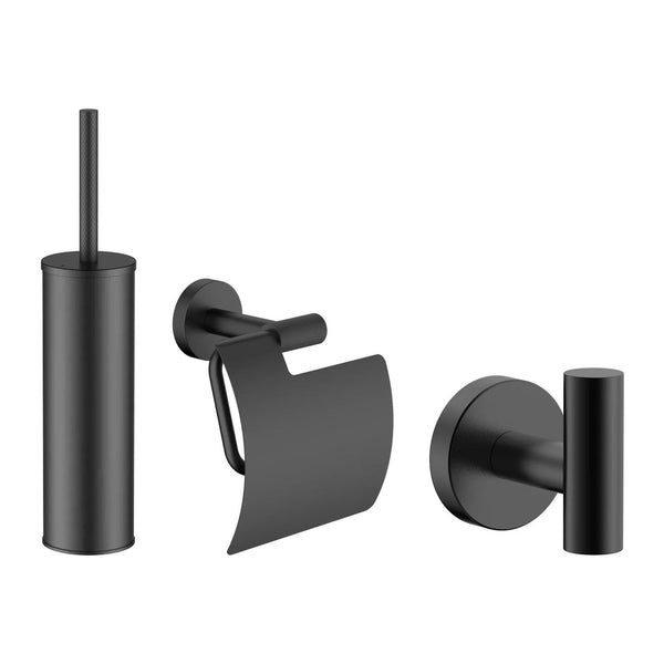 DutchLine toiletaccessoireset 3-delig mat zwart – toiletborstel, toiletrolhouder en haak