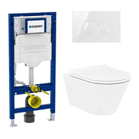 DutchLine Avva toiletset mat wit met Geberit UP320 inbouwreservoir, toiletbril en DutchLine drukplaat