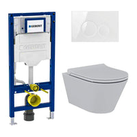 DutchLine Avva met bidet toiletset mat grijs met Geberit UP320 inbouwreservoir, toiletbril en DutchLine drukplaat