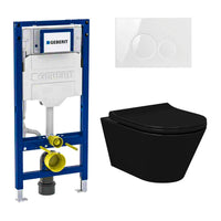 DutchLine Avva met bidet toiletset mat zwart met Geberit UP320 inbouwreservoir, toiletbril en DutchLine drukplaat