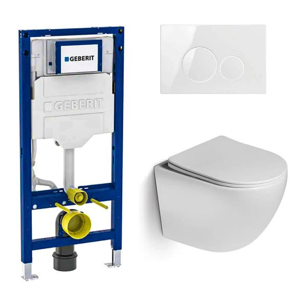 DutchLine Geberit UP320 Toiletset Compleet – DutchLine Luccio Rimless Ondiep – Incl. Toiletbril & DutchLine Drukplaat