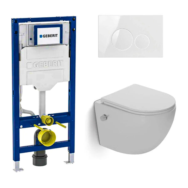 DutchLine Geberit UP320 Toiletset Compleet – DutchLine Luccio Rimless Ondiep – Met Bidet – Incl. Toiletbril & DutchLine Drukplaat