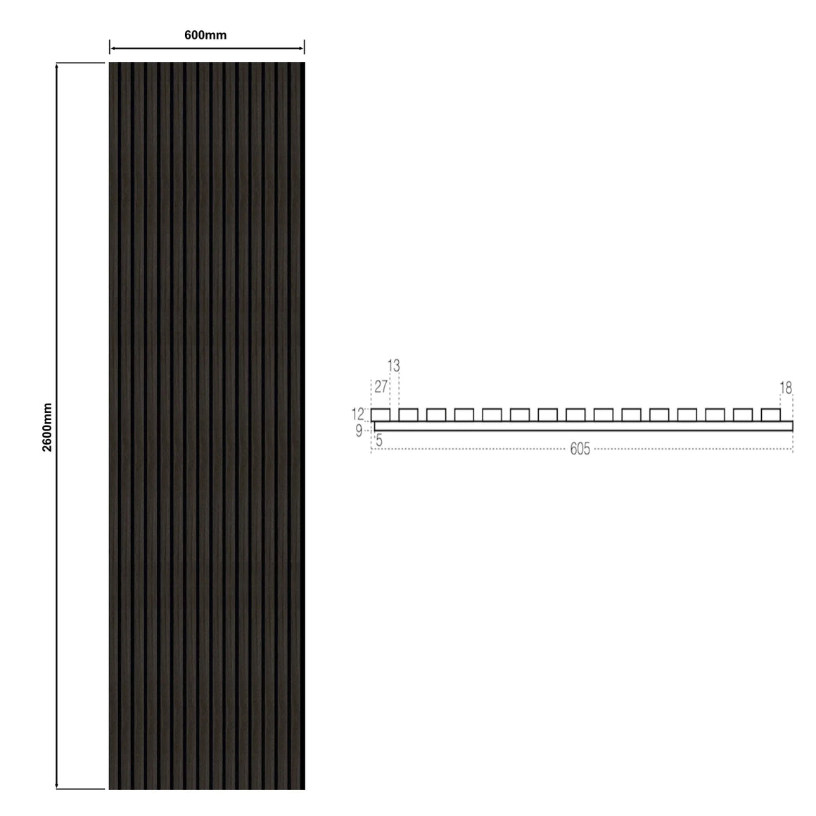 DutchLine Wandpaneel Akoestisch met echt houtfineer - Diamant Zwart - 600*2600mm