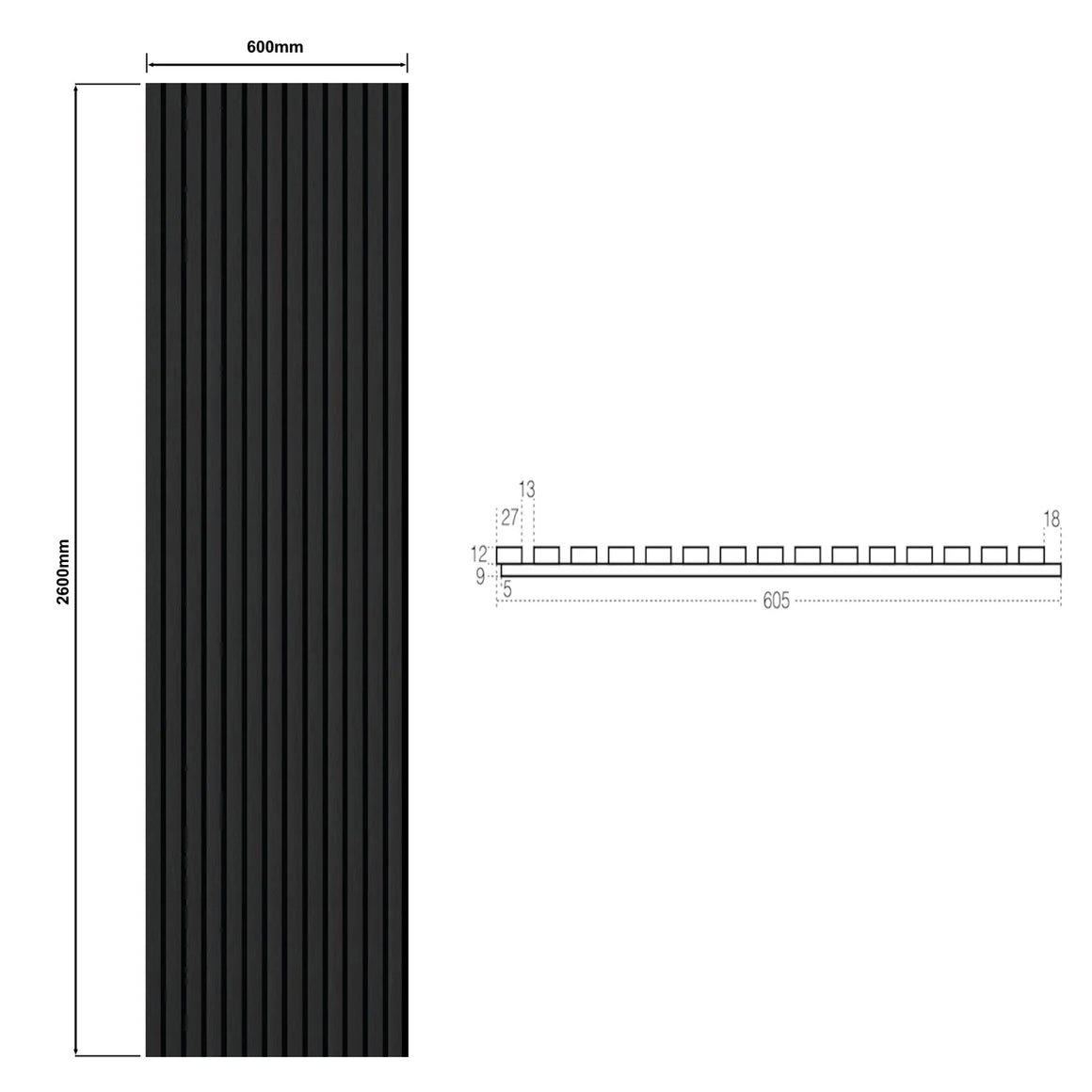 DutchLine Wandpaneel Akoestisch met echt houtfineer - Mat Zwart - 600*2600mm