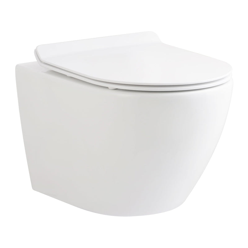 ALONI ECO HANGTOILET - RANDLOOS - MET ZITTING - DUROPLAST - SOFT CLOSE - QUICK RELEASE - COMPACT 49 CM - 36X36X49 CM - GLANZEND WIT