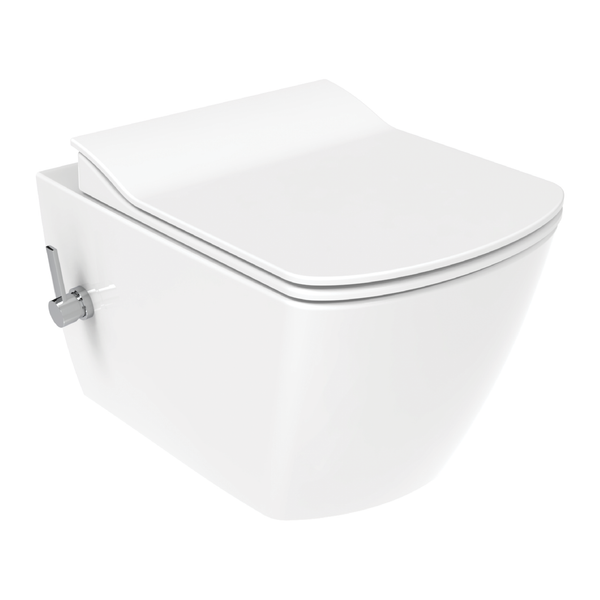 Creavit Elegant Hangtoilet met Bidet - Randloos - met bidetkraan koud water - zonder Zitting - Glanzend Wit