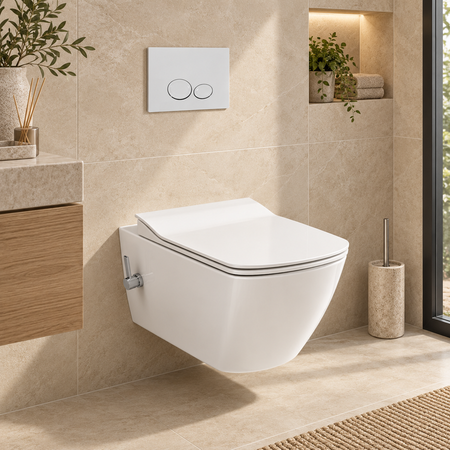 Creavit Elegant glanzend wit bidet toiletset sfeerbeeld