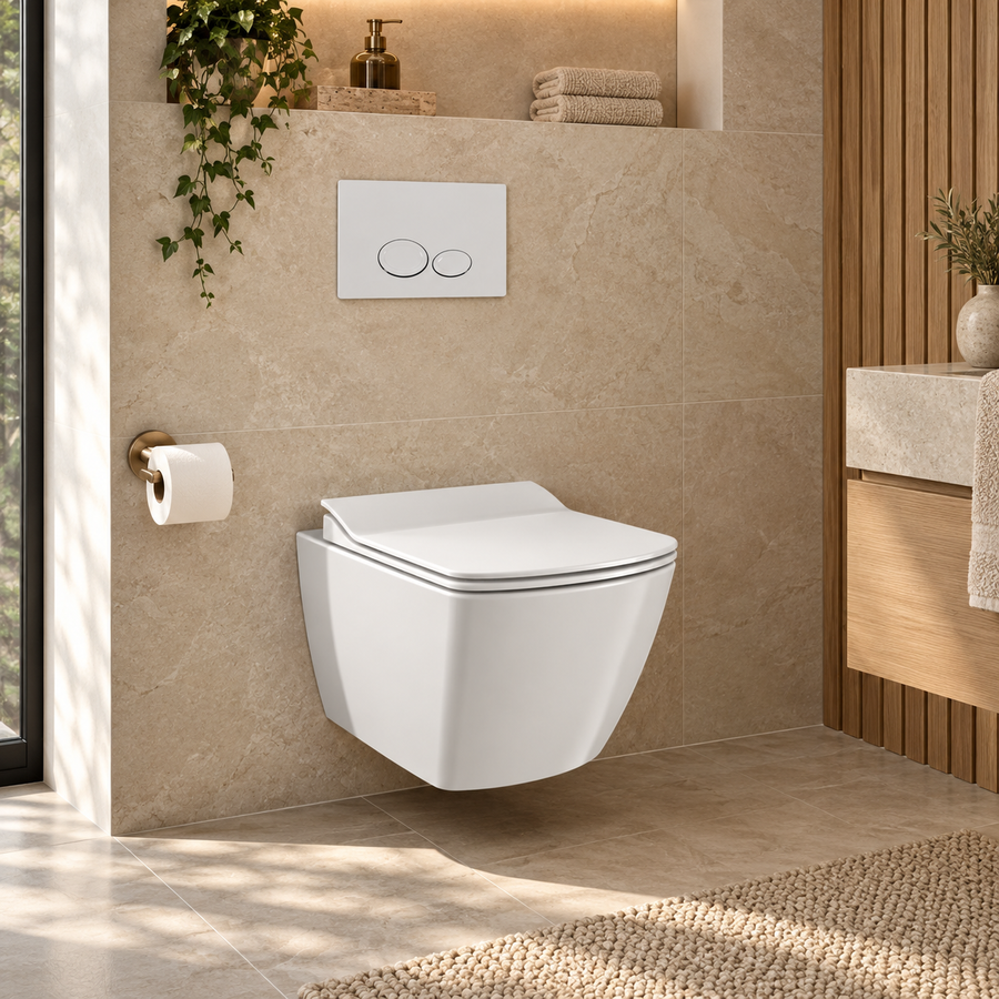 Creavit Elegant glanzend wit complete toiletset sfeerbeeld