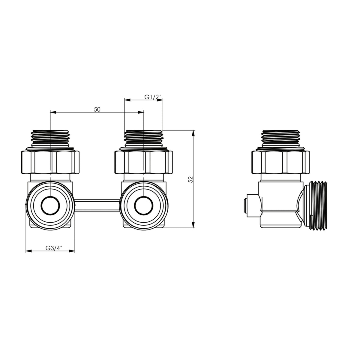 BELRAD aansluitblok met muuraansluiting 3/4EK-1/2-MV