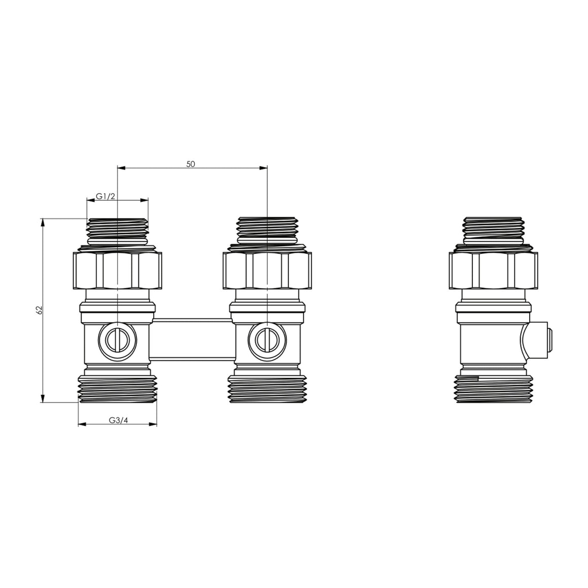 AANSLUITBLOK MET VLOERAANSLUITING 3/4EK-1/2-MM