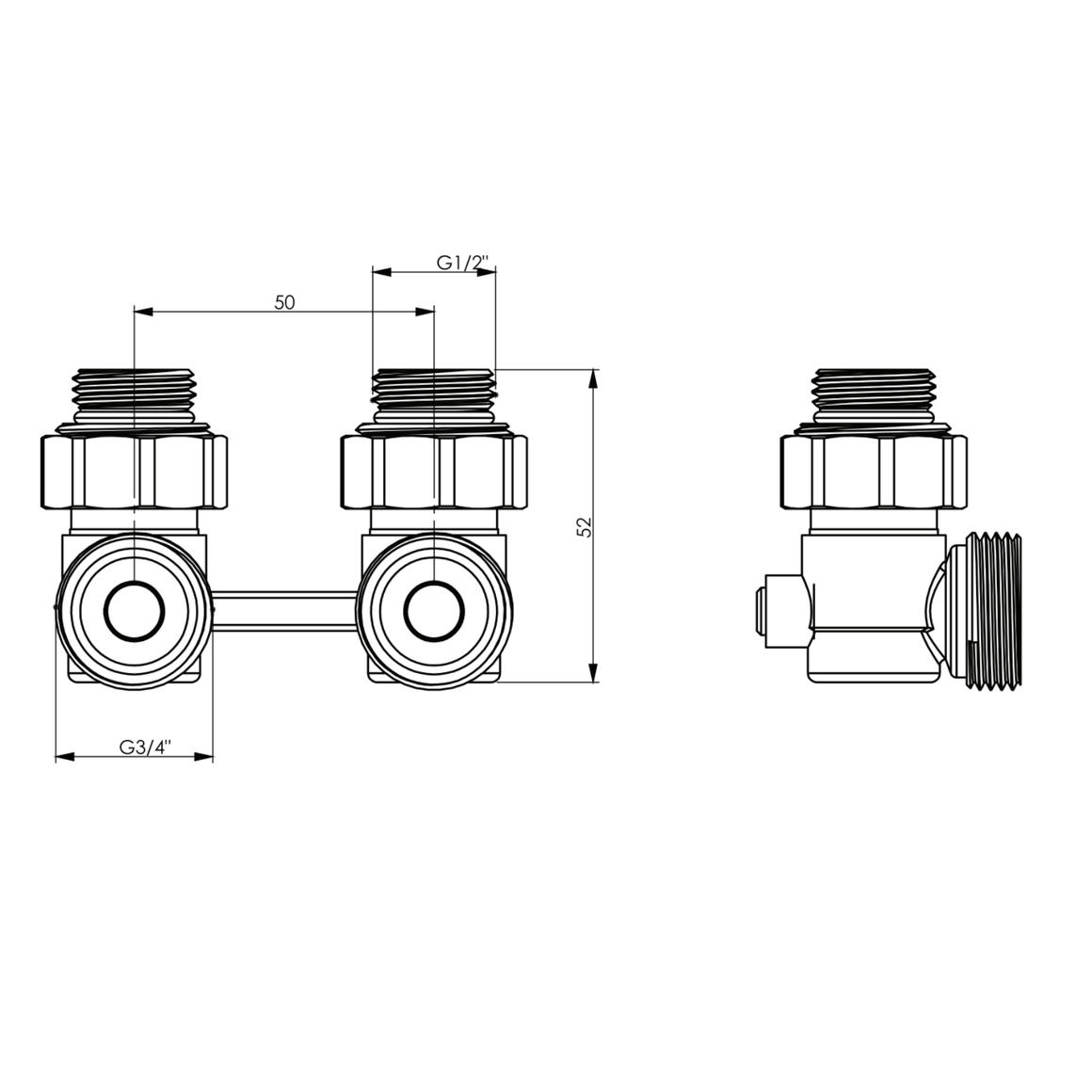 BELRAD aansluitblok met muuraansluiting 3/4EK-1/2-MV