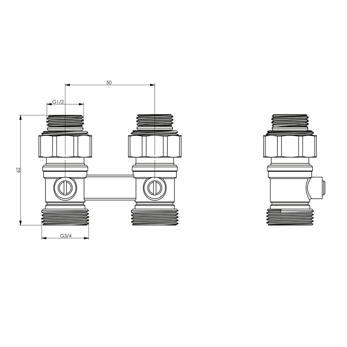 AANSLUITBLOK MET VLOERAANSLUITING 3/4EK-1/2-MM