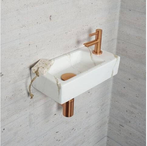 Ensemble de fontaine aspect marbre Carrara Wiesbaden couleur bronze cuivre (robinet à droite)