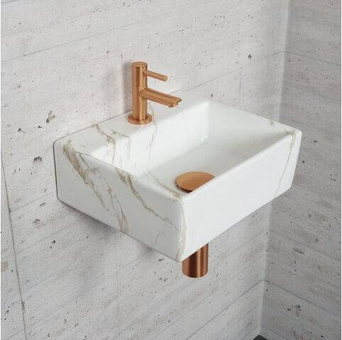 Ensemble de fontaine aspect marbre Carrara Wiesbaden couleur bronze cuivre (robinet au centre)