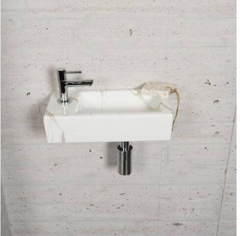 Ensemble de fontaine Carrara aspect marbre Wiesbaden en couleur chrome (Robinet à gauche)