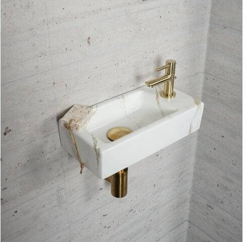 Ensemble de fontaine aspect marbre Carrara Wiesbaden Couleur laiton or (Robinet à droite)