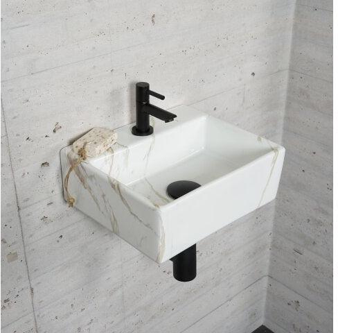 Ensemble de fontaine aspect marbre Carrara Wiesbaden couleur noir mat (trou de robinet central)