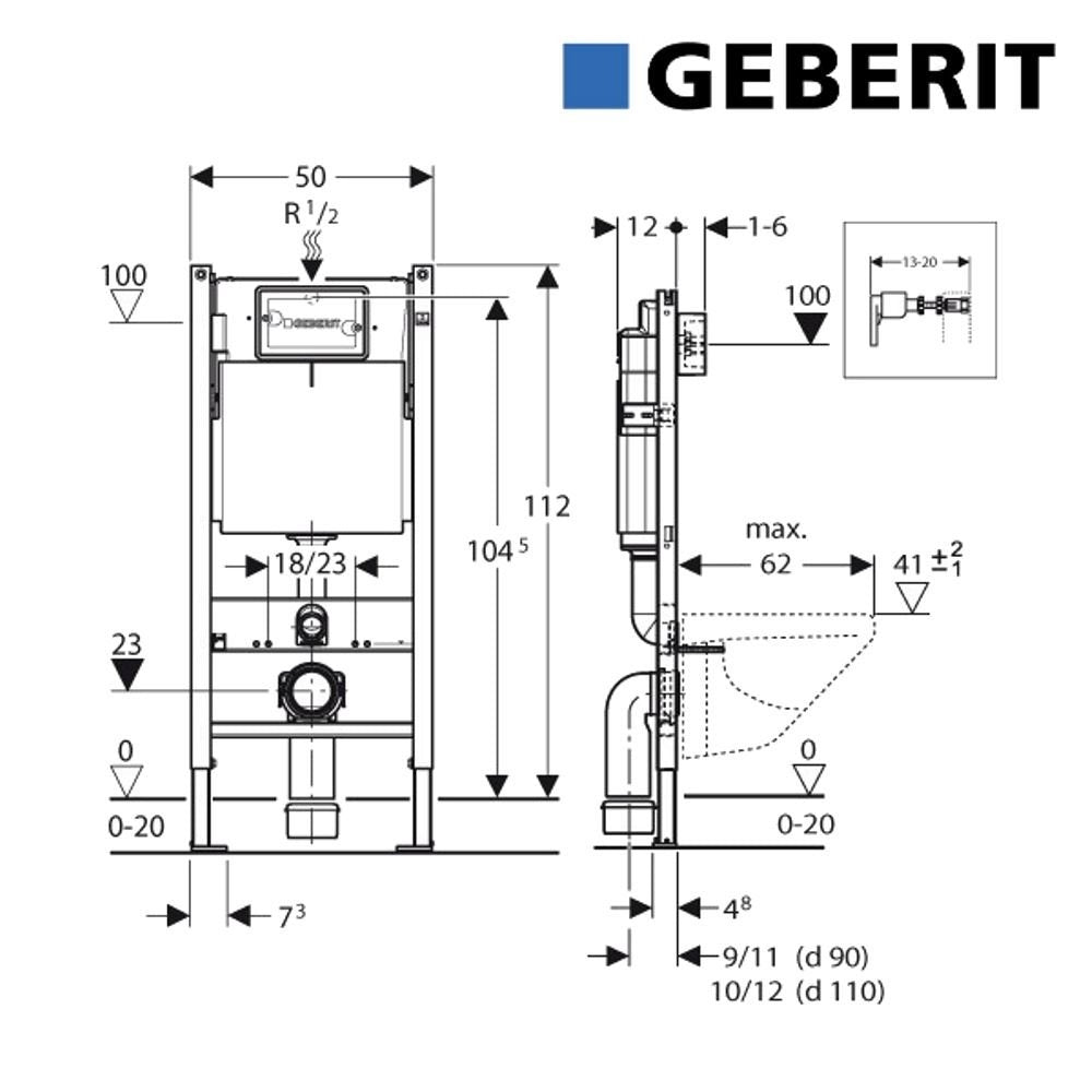 Geberit Duofix UP320 technische tekening
