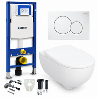 Geberit UP320 toiletset met Selnova Premium hangtoilet en Sigma01 drukplaat wit op witte achtergrond