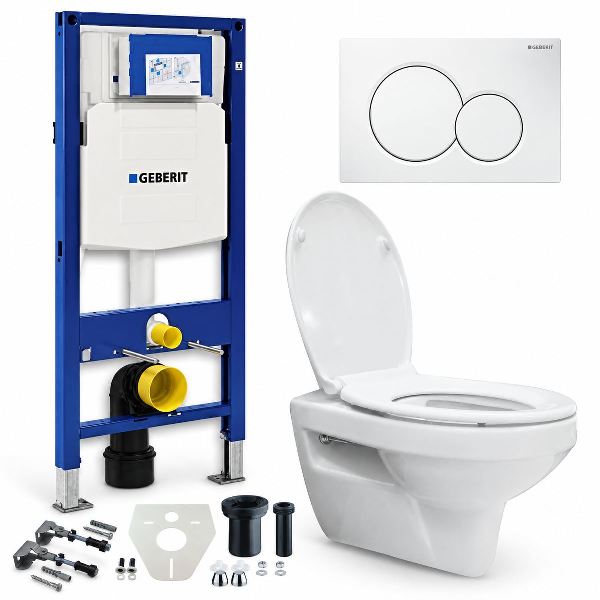 Geberit UP320 toiletset met Xellanz Trevi randloos hangtoilet en Sigma01 wit xellanz-trevi op witte achtergrond