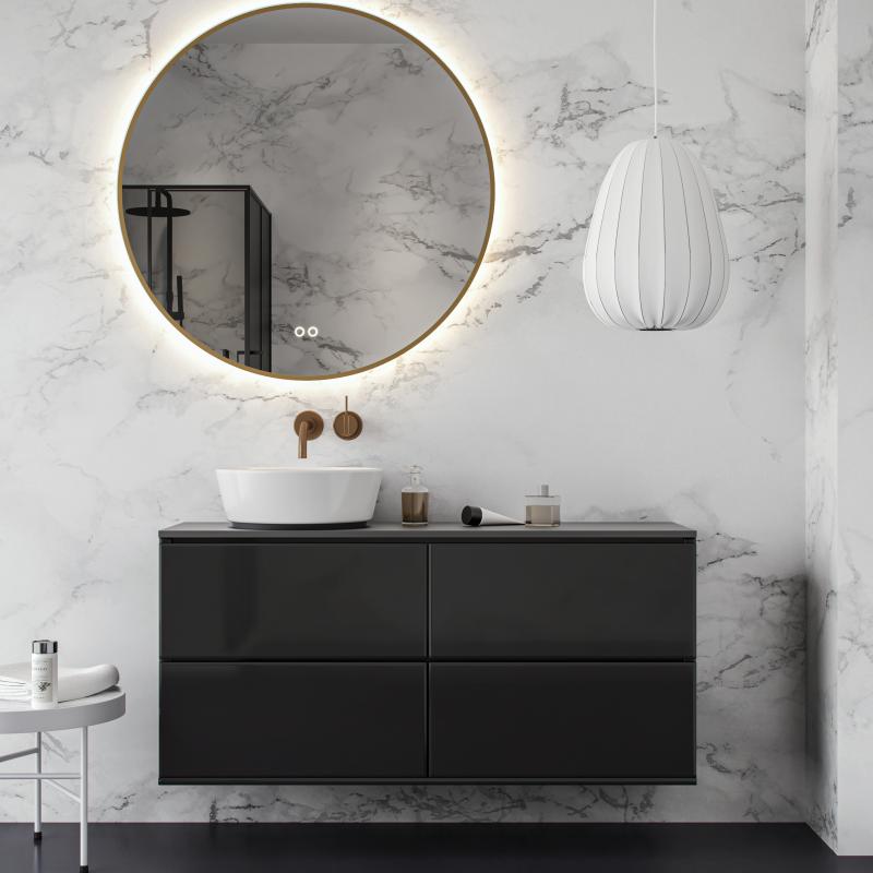 Ronde Spiegel in PVD Geborsteld Koper met Rondom Indirecte LED Verlichting - Hipp Design