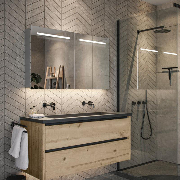 Luxe Spiegelkast met Horizontale LED Banen en Indirecte LED Verlichting Onder - Hipp Design