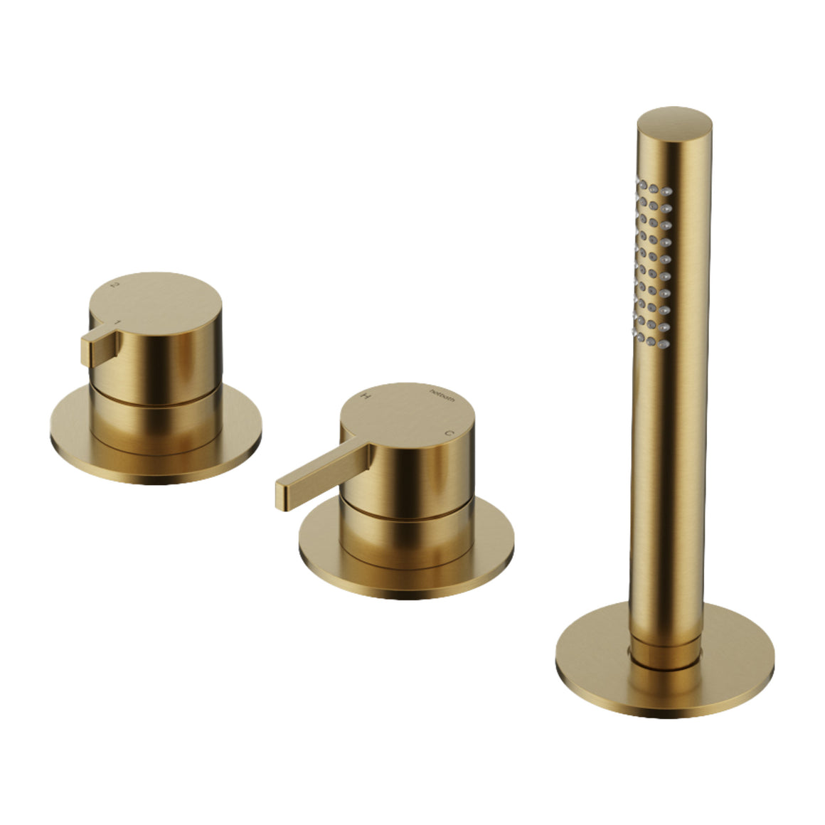Hotbath Ace AC075 badrandcombinatie 3-gats met handdouche en 2-weg omstel Geborsteld messing PVD productfoto
