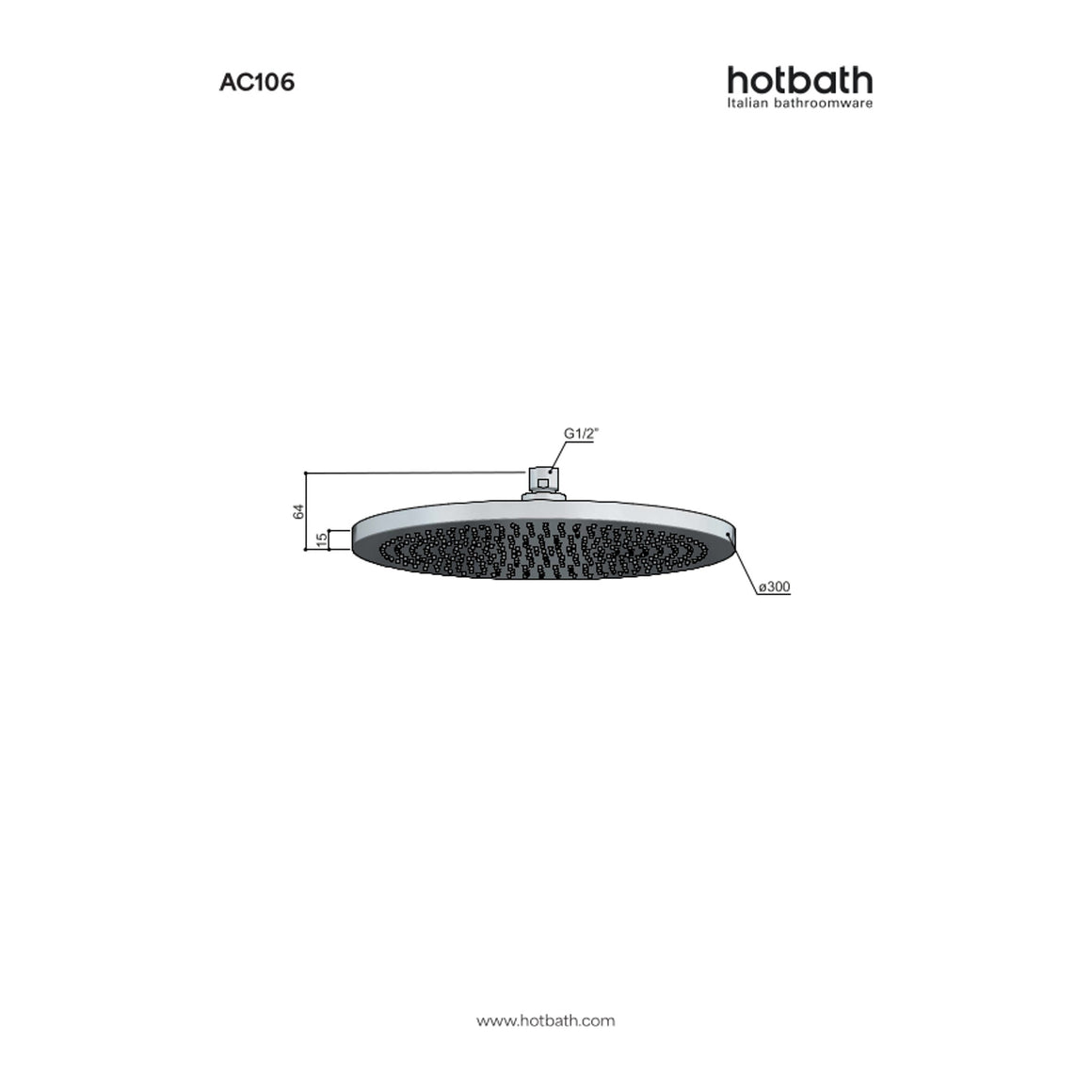 Hotbath Ace AC106 hoofddouche Velvet rond 30 cm technische tekening