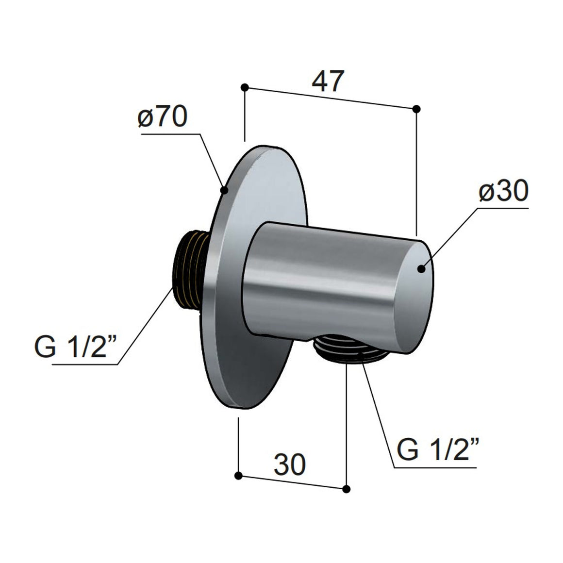 Hotbath Ace AC517 wandaansluitbocht (wanduitlaat) technische tekening