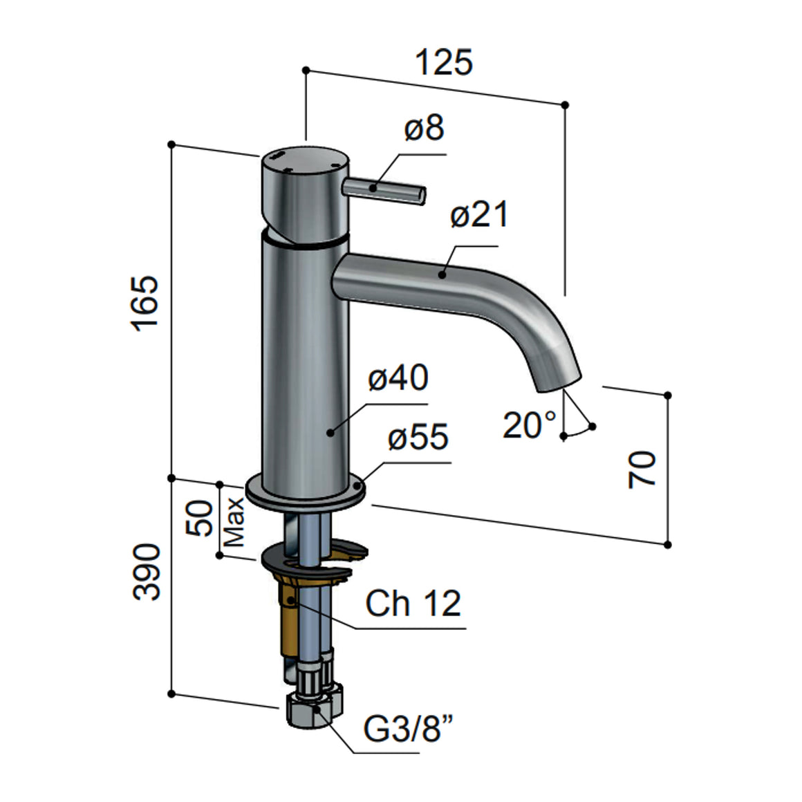 Hotbath Archie AR003 wastafelmengkraan RVS 316 Geborsteld messing PVD productfoto