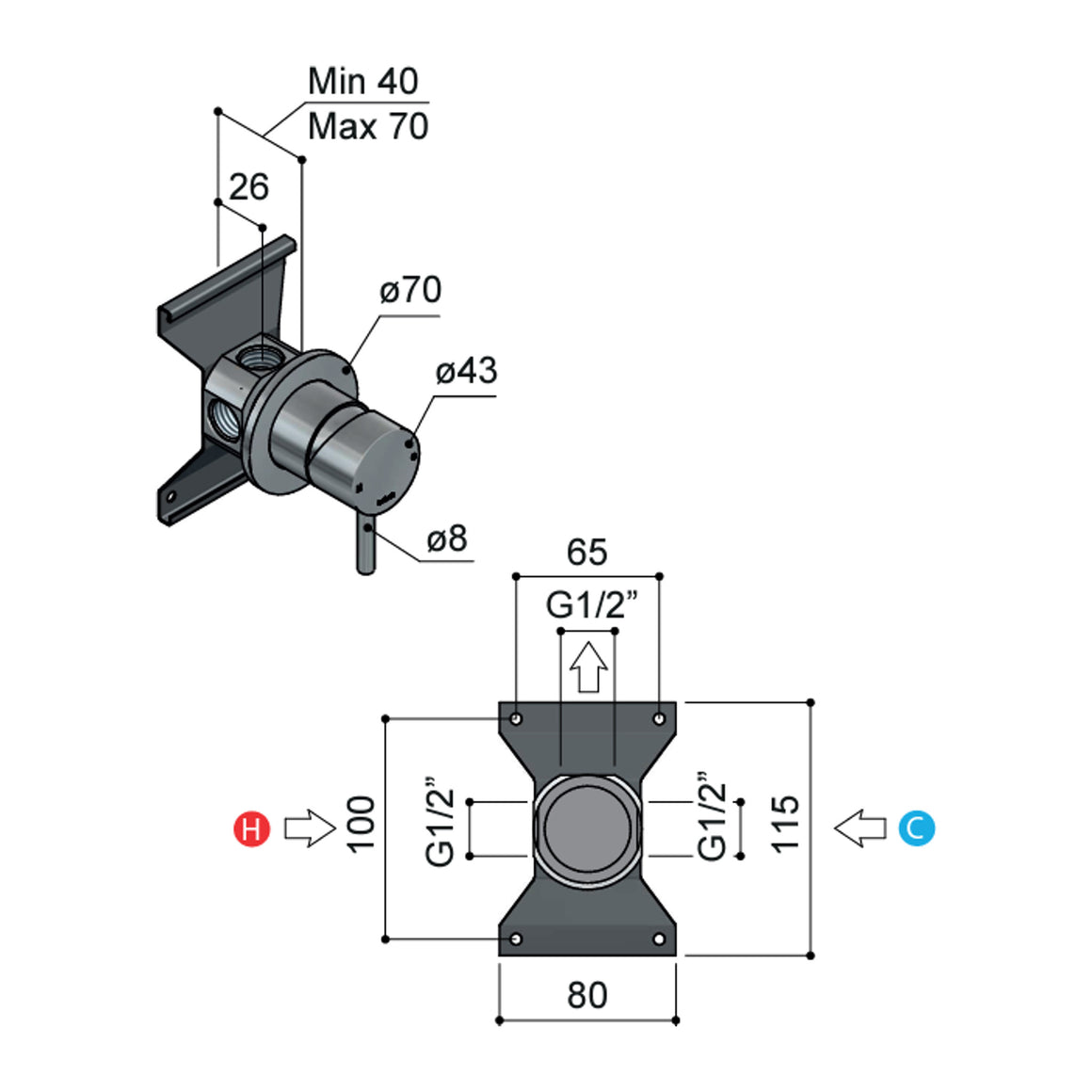 Hotbath Archie AR031 inbouw douchemengkraan RVS 316 Geborsteld RVS productfoto