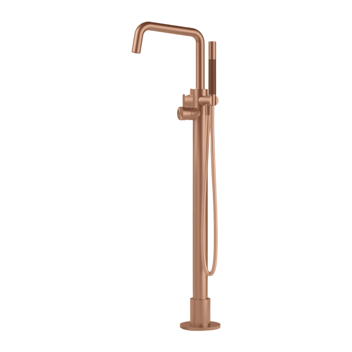 Hotbath Archie AR087 vrijstaande badmengkraan met draaibare uitloop en handdouche RVS 316 Geborsteld koper PVD productfoto (kleurimpressie)