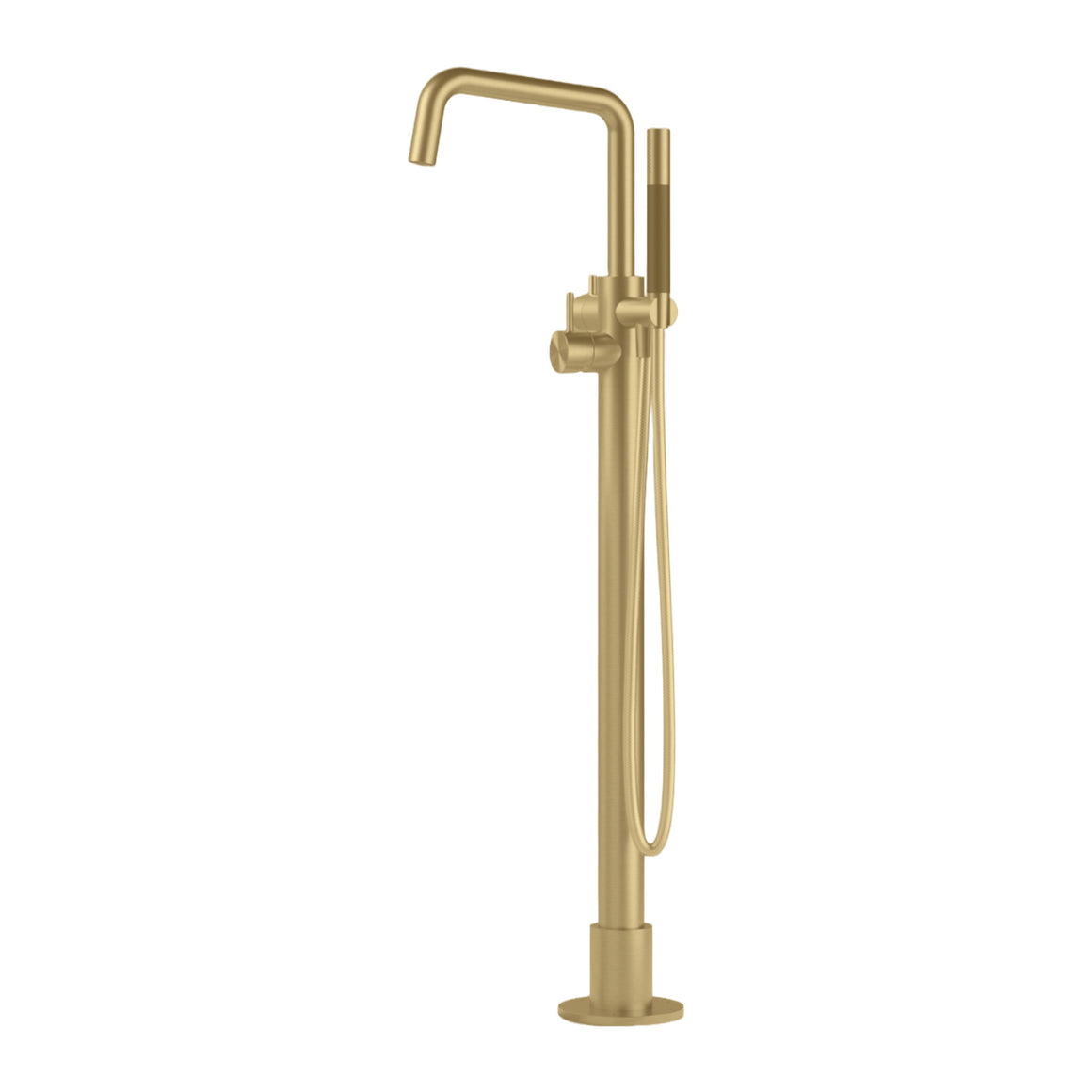 Hotbath Archie AR087 vrijstaande badmengkraan met draaibare uitloop en handdouche RVS 316 Geborsteld messing PVD productfoto (kleurimpressie)