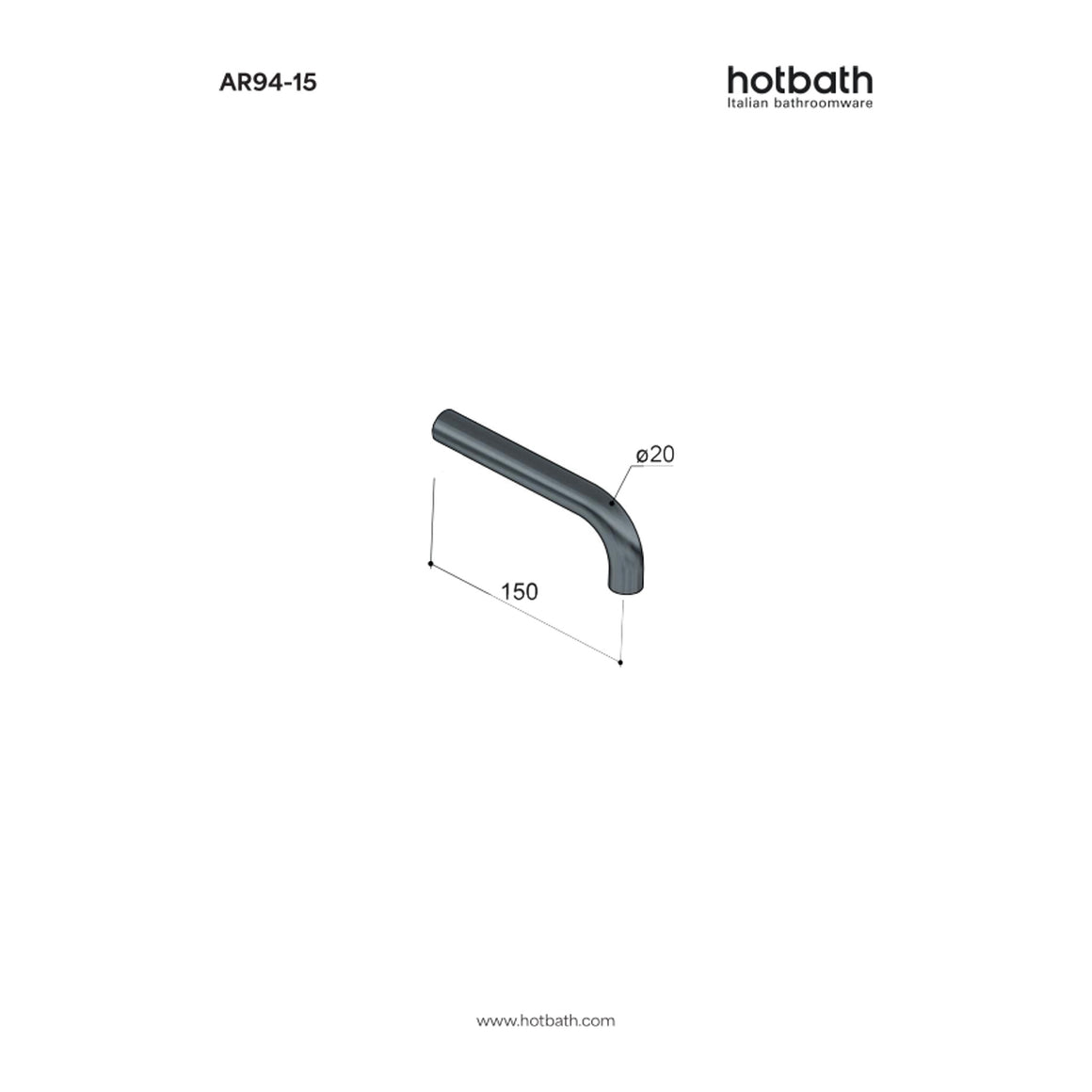 Hotbath Archie AR094 uitloop voor inbouw wastafelkraan RVS 316 15 cm technische tekening