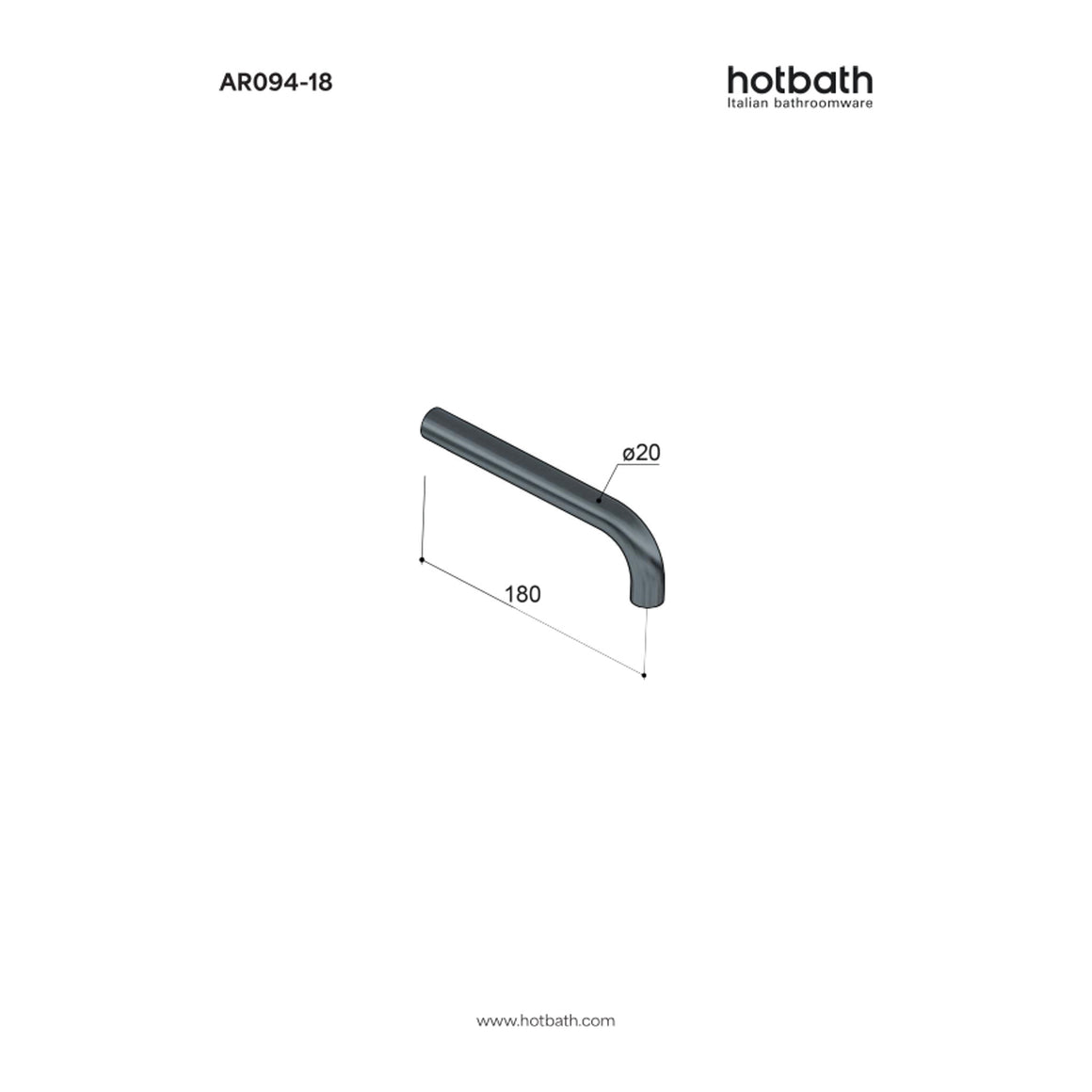 Hotbath Archie AR094 uitloop voor inbouw wastafelkraan RVS 316 18 cm technische tekening