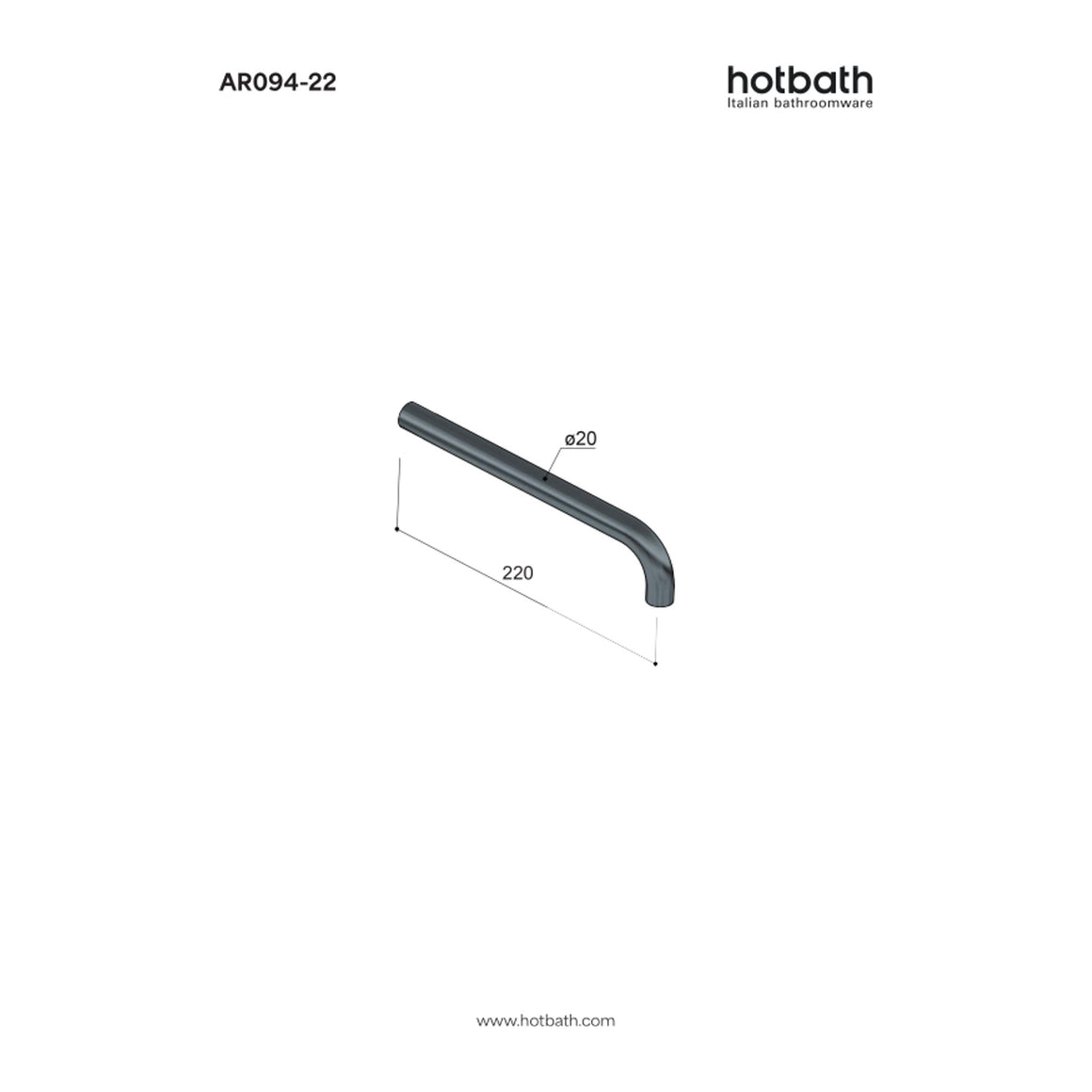 Hotbath Archie AR094 uitloop voor inbouw wastafelkraan RVS 316 22 cm technische tekening