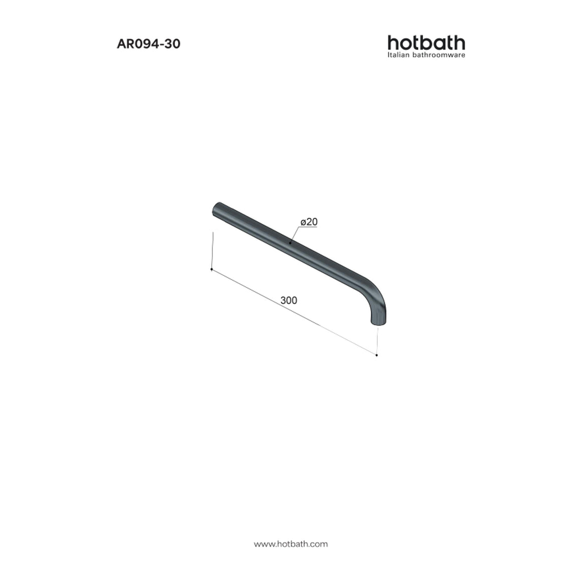 Hotbath Archie AR094 uitloop voor inbouw wastafelkraan RVS 316 30 cm technische tekening