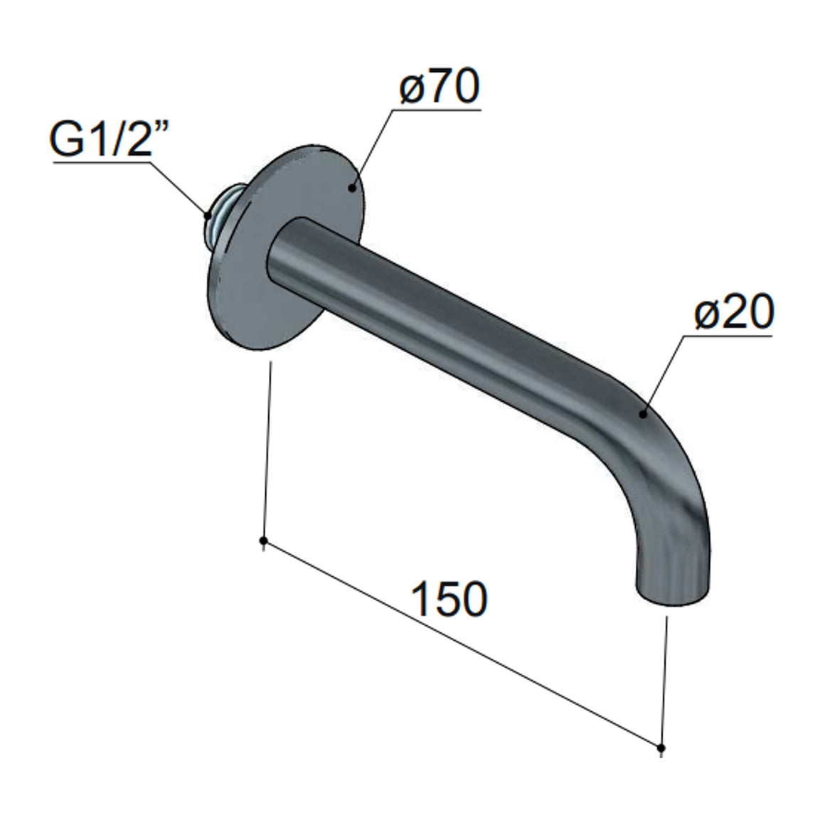 Hotbath Archie AR095 inbouw muuruitloop RVS 316 Geborsteld RVS 15 cm productfoto