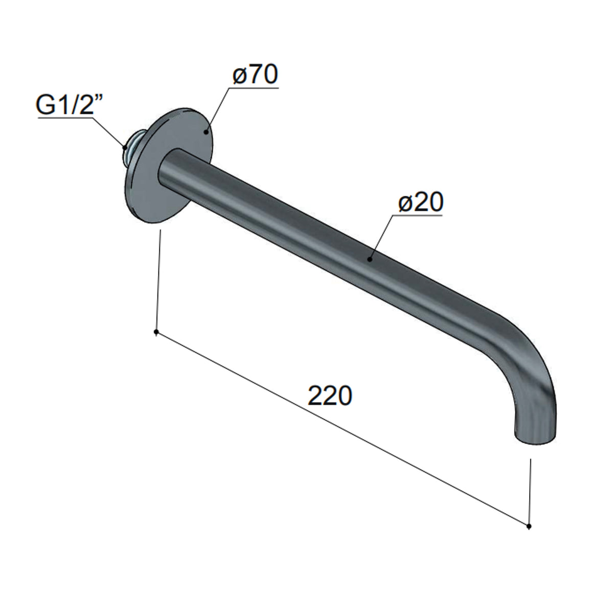 Hotbath Archie AR095 inbouw muuruitloop RVS 316 Geborsteld RVS 22 cm productfoto