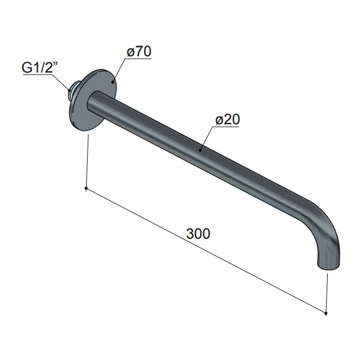 Hotbath Archie AR095 inbouw muuruitloop RVS 316 Geborsteld RVS 30 cm productfoto
