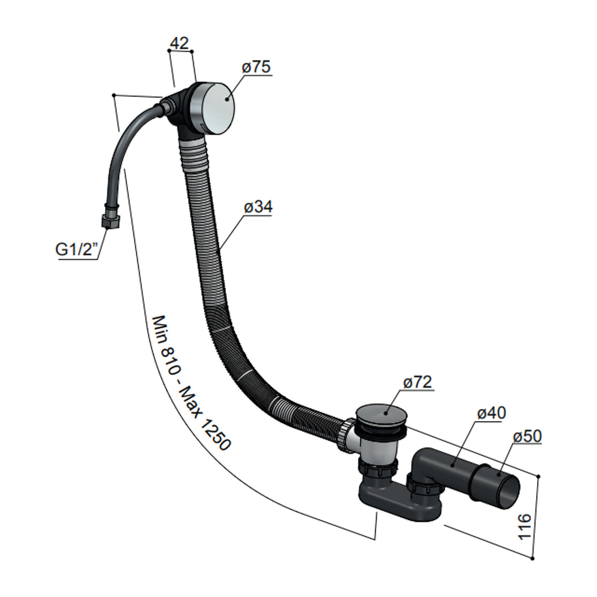 Hotbath Archie AR133 badoverloop-vulcombinatie RVS 316 Geborsteld RVS productfoto