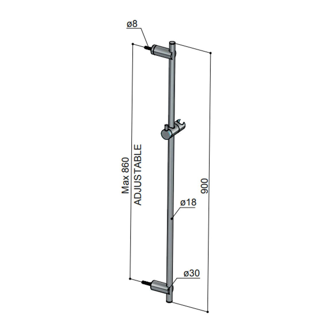 Hotbath Archie AR306 glijstang 90 cm RVS 316 Geborsteld RVS productfoto