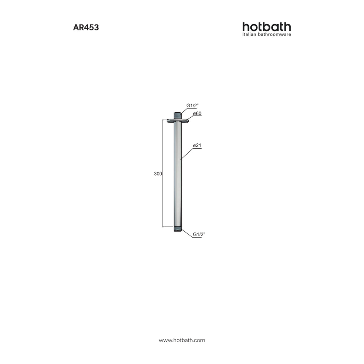 Hotbath Archie AR453 plafondbuis rond 30 cm RVS 316 technische tekening