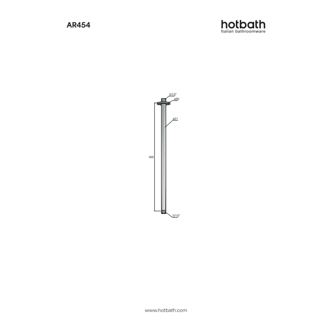 Hotbath Archie AR454 plafondbuis rond 50 cm RVS 316 technische tekening