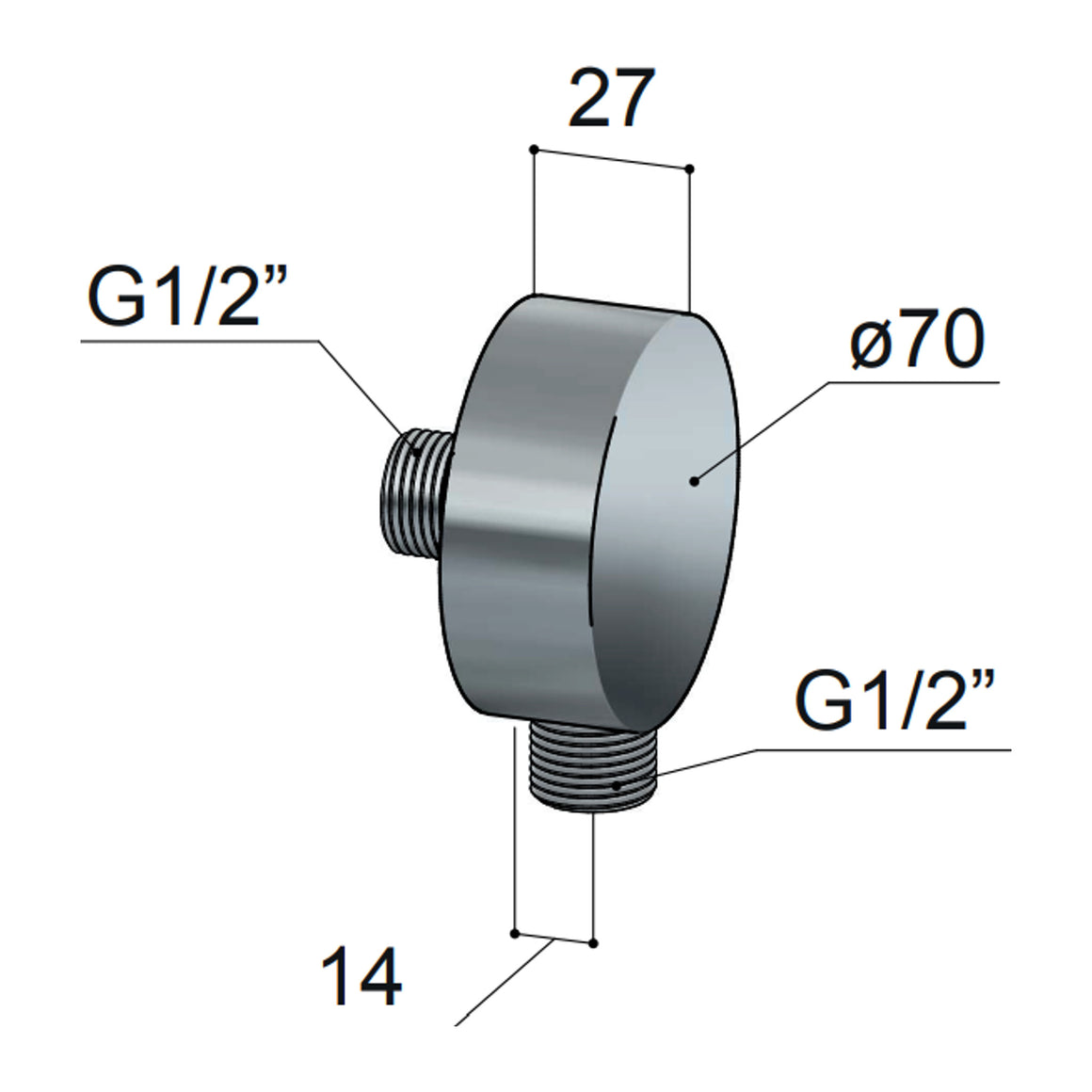 Hotbath Archie AR500 wanduitlaat rond RVS 316 Geborsteld RVS productfoto