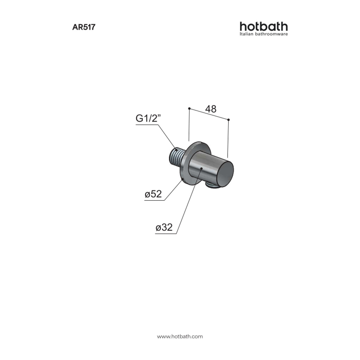 Hotbath Archie AR517 wandaansluitbocht RVS 316 technische tekening