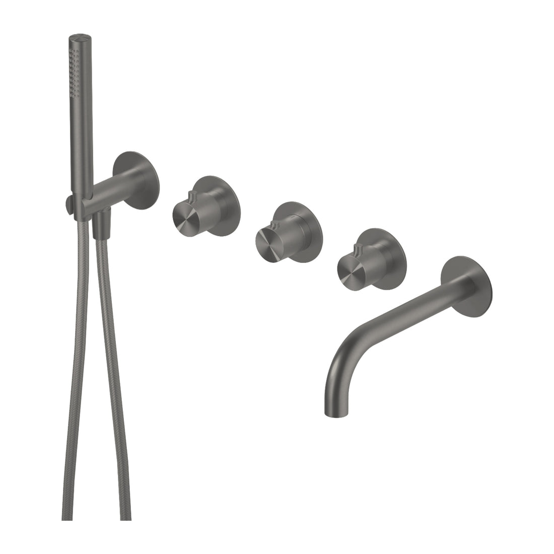 Hotbath Archie AR7072 inbouw badthermostaat met 2 stopkranen en uitloop RVS 316 Geborsteld gunmetal PVD productfoto (kleurimpressie)